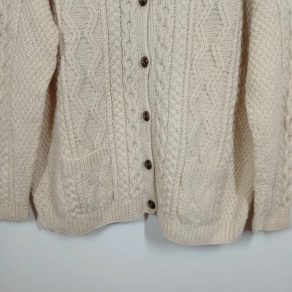 Handknit Cardigan Mens Large Cream Wool Button Up Cable Cottagecore Grandpa Core